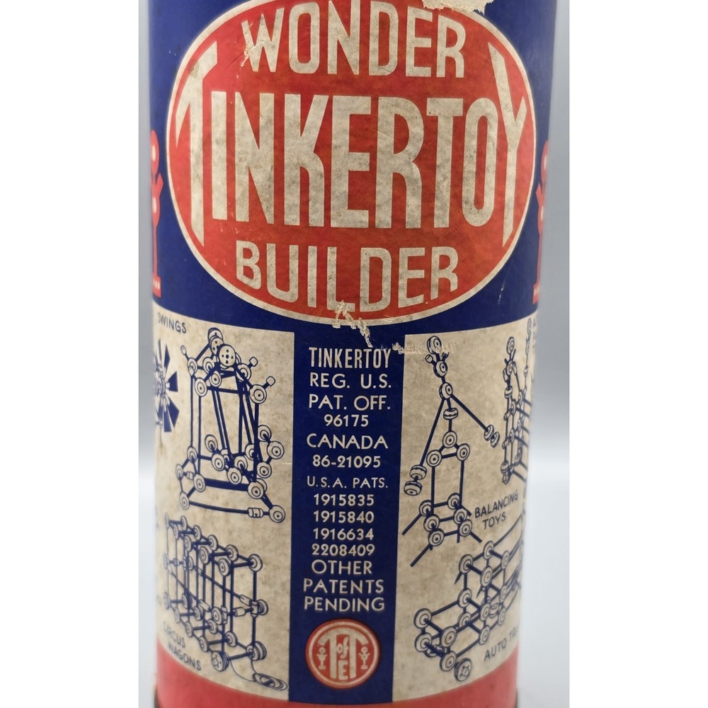 Vintage Wonder Tinkertoy Builder Toy Tinkers Wooden Set Canisters Parts USA - Picture 7 of 13